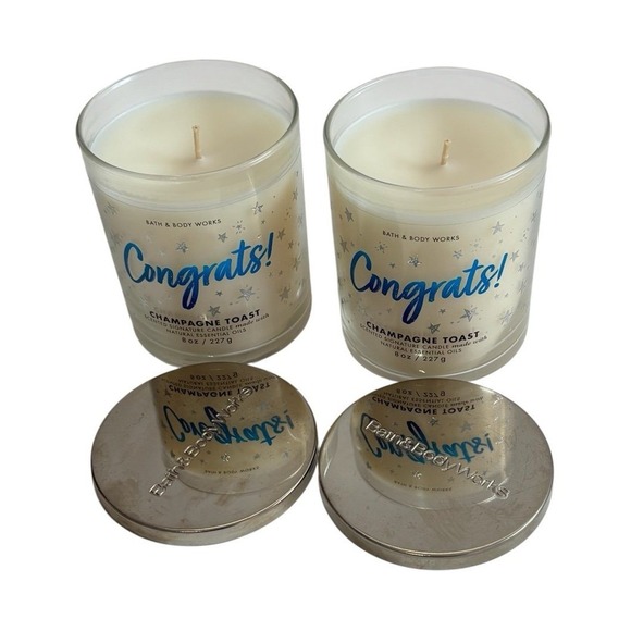 Lot 2 Bath & Body Works Champagne Toast 8oz Single Wick CONGRATS Candles - Picture 2 of 3